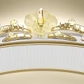 Golden Floral Shaped Art Installation With Curved Display Counter And Central Bottle Decor