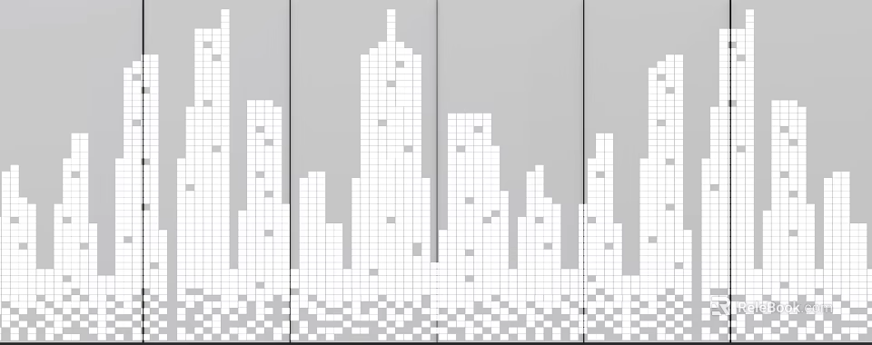 Pixel Art Style City Skyline With Tall Buildings On White Background 3d model 
