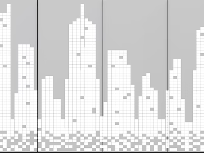 Pixel Art Style City Skyline With Tall Buildings On White Background 3d model
