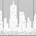 Pixel Art Style City Skyline With Tall Buildings On White Background
