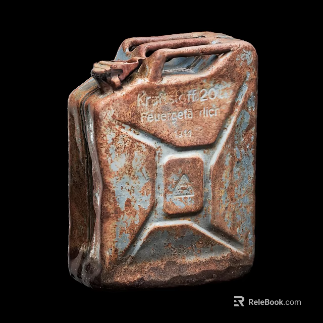 Rusty 20L Kraftstoff Fuel Can With Fahrgestell Nr Markings On Surface 3d model 