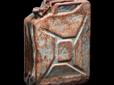 Rusty 20L Kraftstoff Fuel Can With Fahrgestell Nr Markings On Surface 3d model