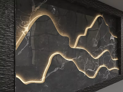 Elegant Modern Luxury Background Wall With Marble Texture And Curved LED Lighting 3d model