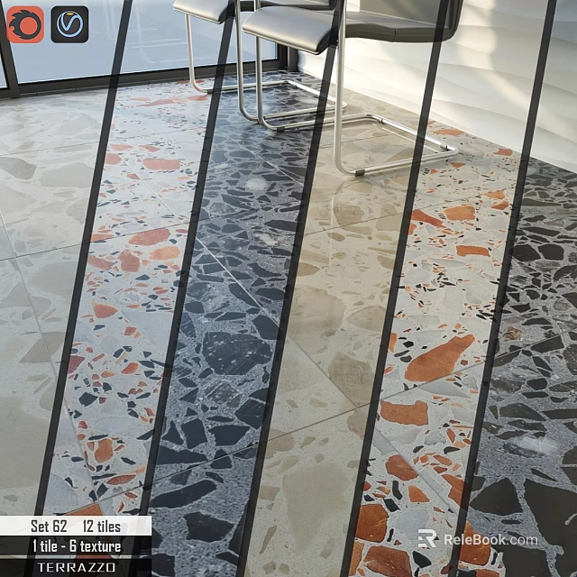 Terrazzo Floor Divider Strips With Colorful Chips And Mixed Stone Patterns 3d model 