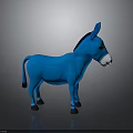Realistic 3D Blue Donkey Model Standing On Dark Background With Reflection 3d model