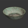 Round Copper Bowl With Green Patina And Textured Surface On Black Background With Reflection
