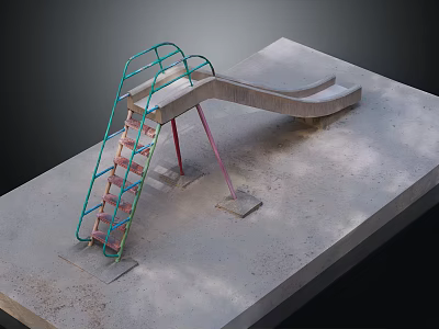 Outdoor Playground Equipment With Green Pink Slide Ladder Metal Frame And Concrete Base 3d model