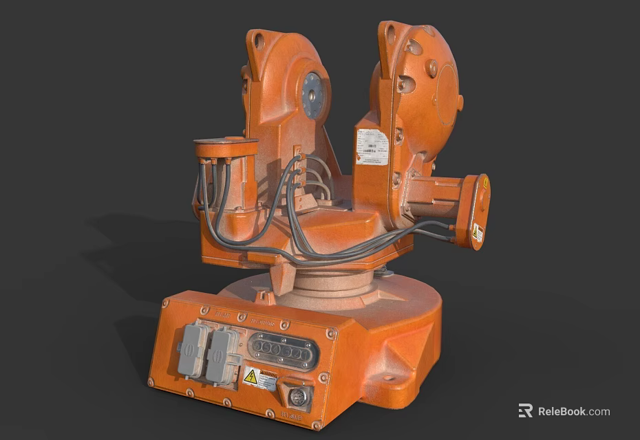 Orange Intelligent Industrial Robotic Machine With Mechanical Arm And Automation Components 3d model 