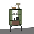 Modern Green Sideboard With Glass Shelves Decorative Bottles And Coffee Machine Storage