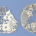 Traditional Chinese Carved Paper Cut Art With Carp Fish And Auspicious Patterns