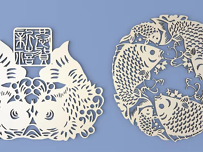 Traditional Chinese Carved Paper Cut Art With Carp Fish And Auspicious Patterns 3d model