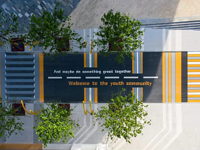 Urban Road Facilities Featuring Crosswalk Yellow Lines Trees And Youth Community Pavement 3d model