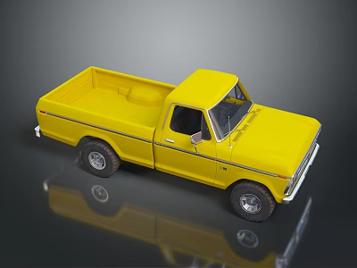 Yellow Vintage Single Cab Pickup Truck With Open Truck Bed And Shiny Exterior 3d model