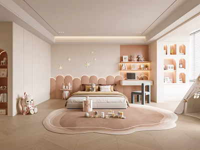 Modern Kids Room Interior Design With Star Wall Decor Bed And Playful Toys 3d model