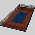 Fenced Sports Court With Fitness Training Area And Bleacher Seats