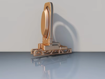 Swing Door in Golden Metal with Bracket Base and Sleek Reflective Surface 3d model