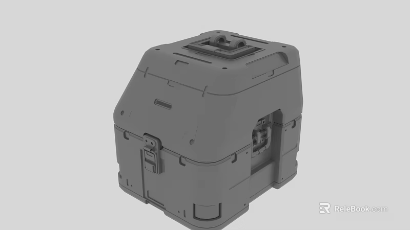 Gray Industrial Equipment Enclosure With Square Top Locking Latch And Structural Details 3d model 