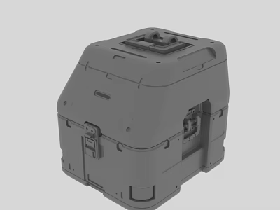 Gray Industrial Equipment Enclosure With Square Top Locking Latch And Structural Details 3d model