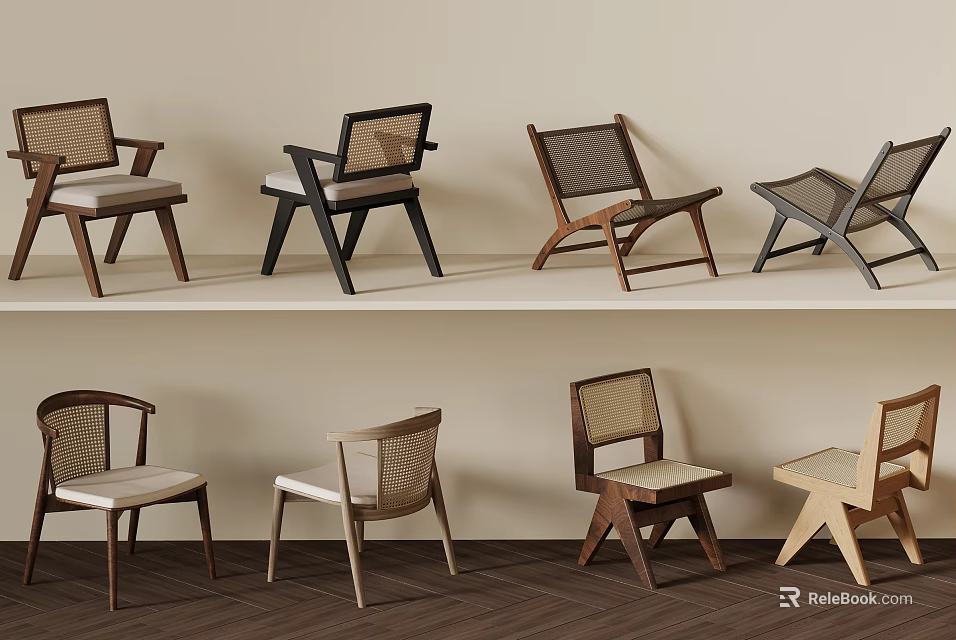 Modern Leisure Chairs With Wooden Frames And Various Designs For Home Decor 3d model 