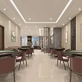 Modern Restaurant Interior Featuring Open Layout Pendant Lights Dining Tables And Marble Floor
