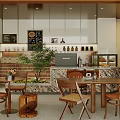 Bubble Tea Shop Modern Interior With Marble Counter Wooden Furniture Green Plants And Open Design