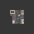 Vibrant Cartoon City Street Scene With Tall Buildings Blue Police Cars And Street Lamps