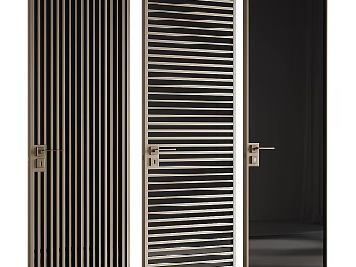 Sleek Modern Swing Doors With Vertical Slat Patterns And Brushed Metal Handles 3d model