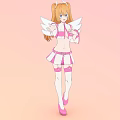 Anime Style Woman With Blonde Twin Tails Angel Wings Pink Outfit White Socks And Pink Shoes