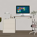 Modern White Desk Setup With Monitor Table Lamp Cactus And Ergonomic Chair