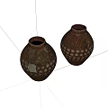 Two Dark Brown Ceramic Vases With Intricate Gold Dot Patterns On White Background 3d model