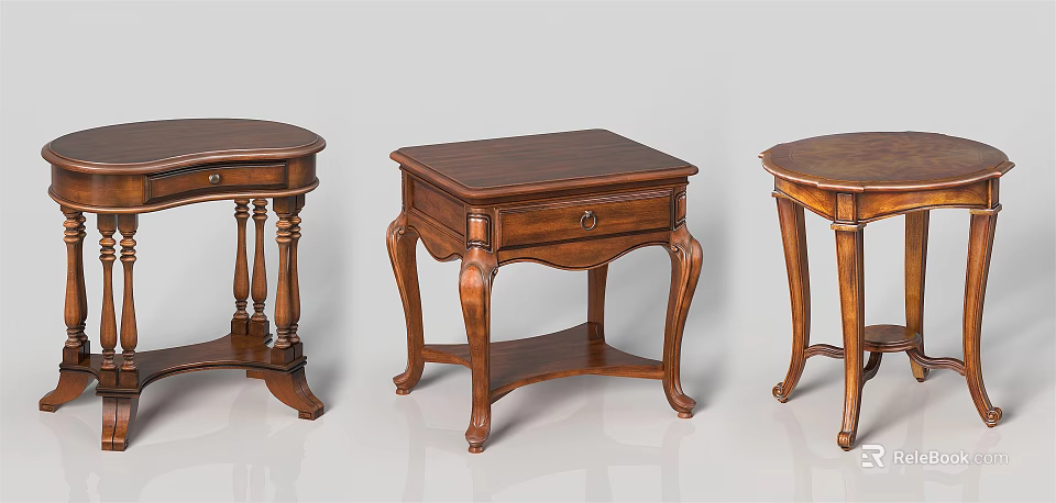 Three Classical Wooden Flower Stands With Traditional Carved Legs Design 3d model 
