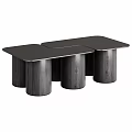 Stylish Modern Coffee Table With Black Tabletop And Wooden Cylindrical Legs