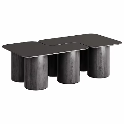Stylish Modern Coffee Table With Black Tabletop And Wooden Cylindrical Legs 3d model