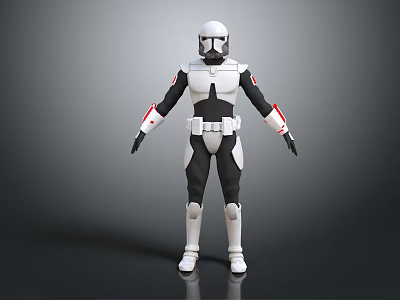 3D Armored Sci Fi Character With White Helmet Black Red Armor Standing Pose 3d model