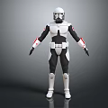 3D Armored Sci Fi Character With White Helmet Black Red Armor Standing Pose