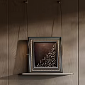 Abstract Paintings Hanging on Wooden Background Wall with Square Ornate Frames and Geometric Line Elements