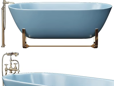 Light Blue Bathtub with Golden Legs and Elegant Faucet Design Details 3d model
