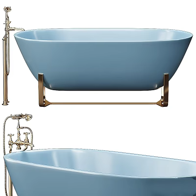Light Blue Bathtub with Golden Legs and Elegant Faucet Design Details 3d model