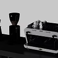 Daily Electrical Appliances Including Coffee Machine And Grinder On Black Kitchen Countertop