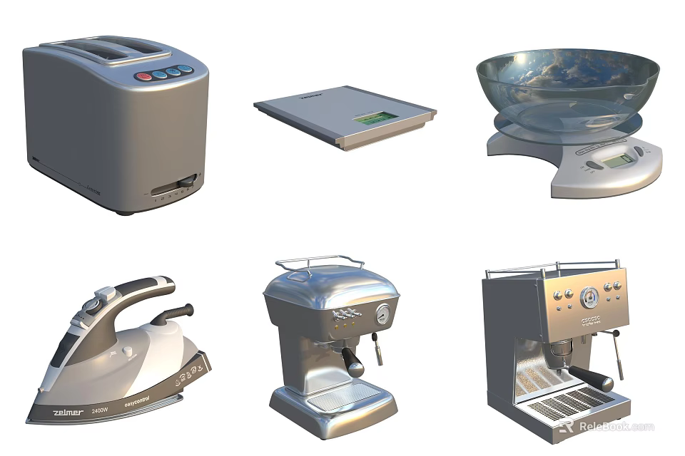 Essential Modern Kitchen Appliances Including Toaster Scale Blender And Coffee Maker 3d model 