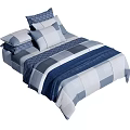 Modern Blue White Gray Plaid Double Bed With Matching Bedspread And Pillows 3d model