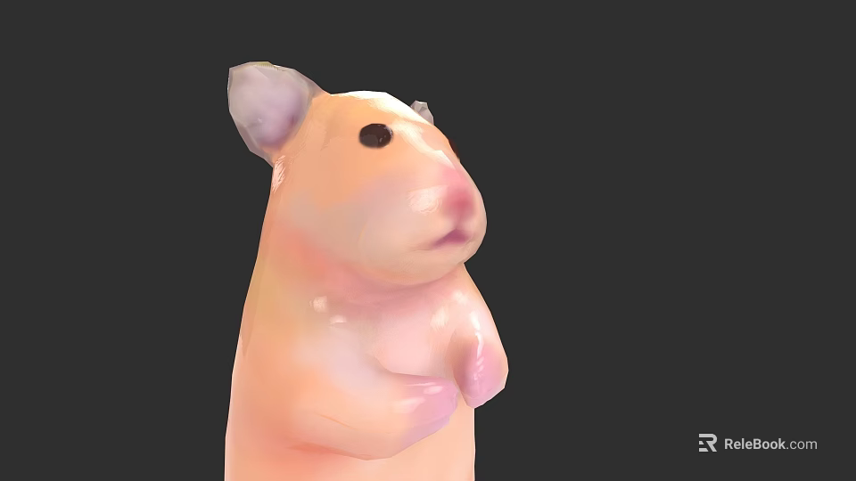 Cute Light Pink Hamster Standing With Light Purple Ears On Black Background 3d model 