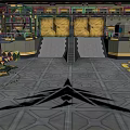 Futuristic Sci-Fi Facility Interior With Metallic Geometric Floor And Large Yellow Doors