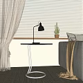 Modern Side Table With Transparent Stand Black Top Black Lamp And Cactus Plant Near Sofa