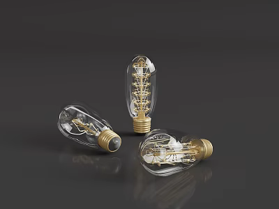 Vintage Style Clear Glass Light Bulbs With Gold Filaments And Bases 3d model