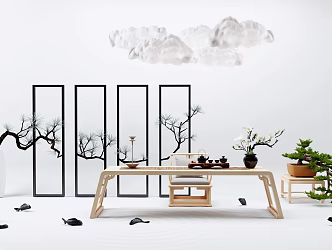 New Chinese Tea Table and Chair Tea Table Combination 3d model