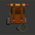 Brown And Orange Rolling Backpack With Red Straps And Wheels Design 3d model