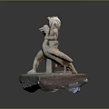 Decorative Square Base Furniture With Angel Sculpture And Brown Gray Finish