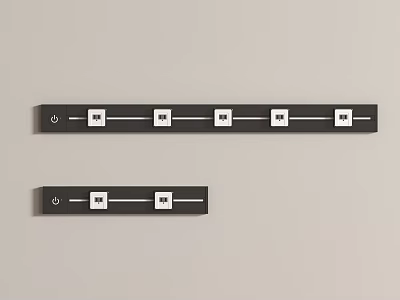 Black Power Strip With Multiple White Sockets And Long Strip Design 3d model