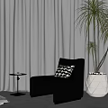Modern Accent Chair by Large Window with Mountain View Green Grass Side Table Potted Plant